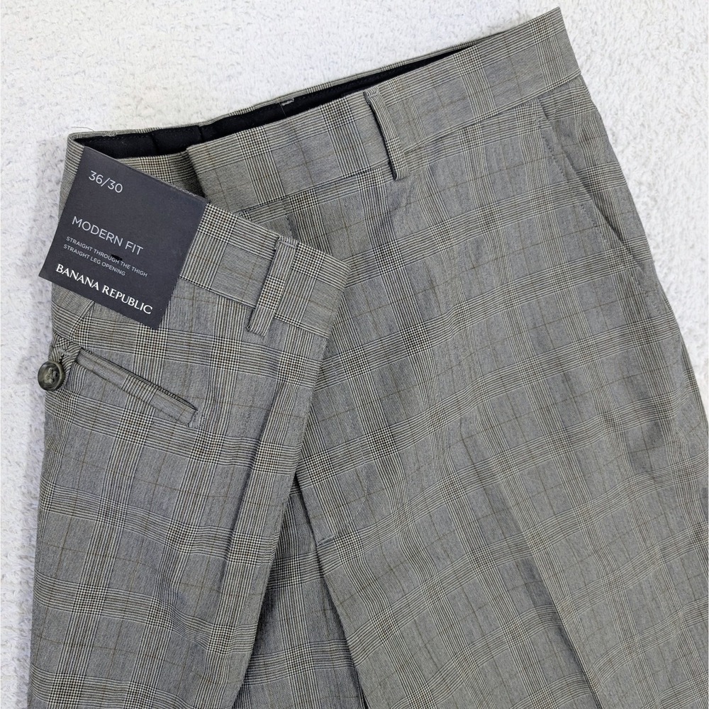 NEW! Banana Republic Pants Mens 36/30 Gray Glen Houndstooth Check Modern Fit
